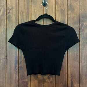 Women’s Black Ribbed Crop Top with Open Back Cut Out